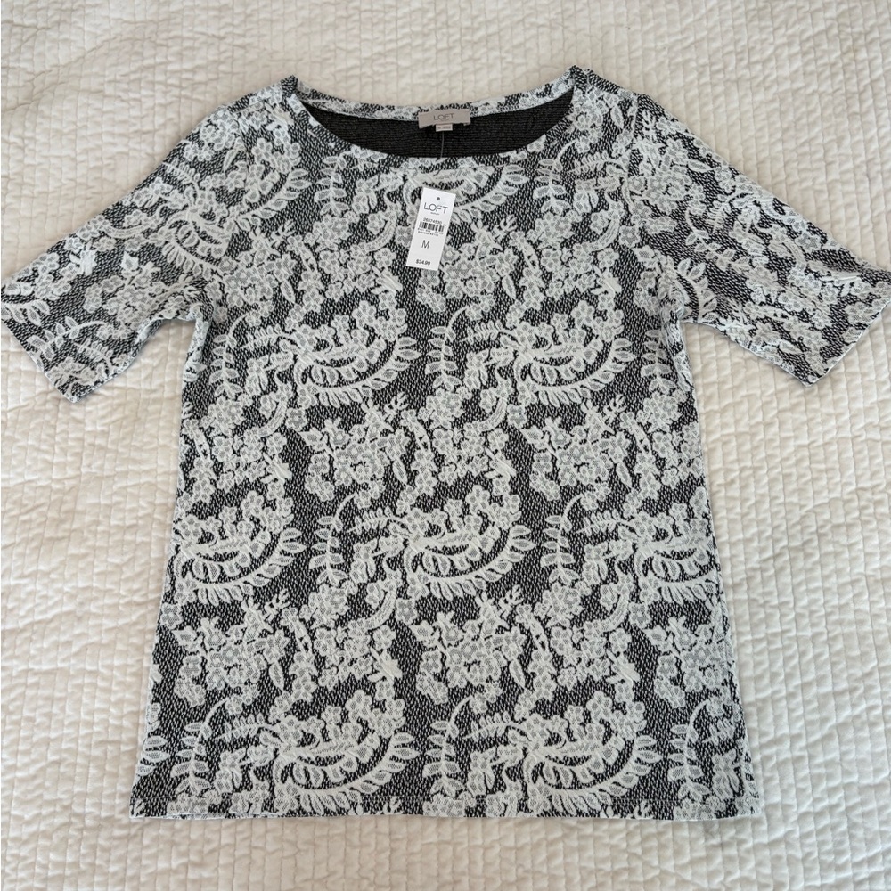 LOFT Outlet Black/Ivory boat neck top size M